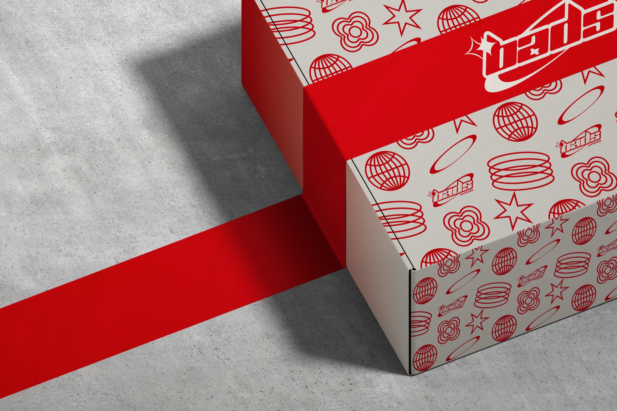 Packaging de Bads Worldwide con patrón Y2K de estrellas, globos y flores