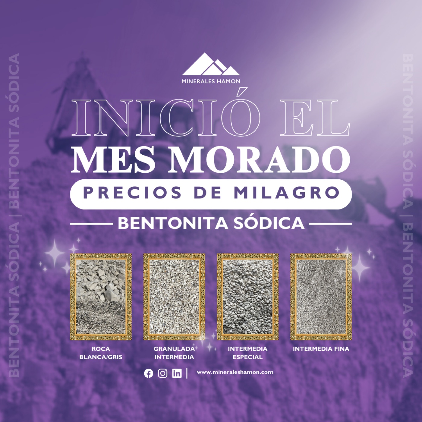 Pieza de redes: campaña «Mes morado» de Minerales Hamón