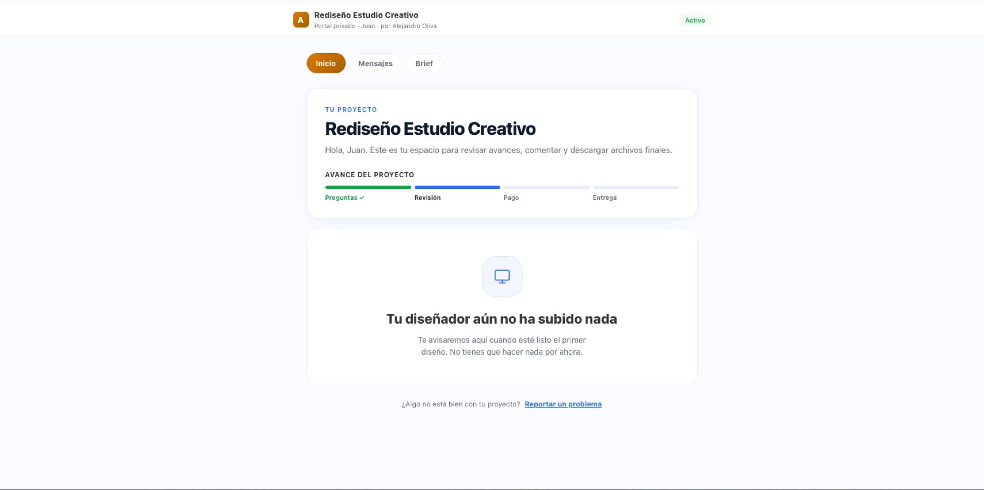 Portal del cliente: revisa avances, aprueba o pide cambios, sin crear cuenta
